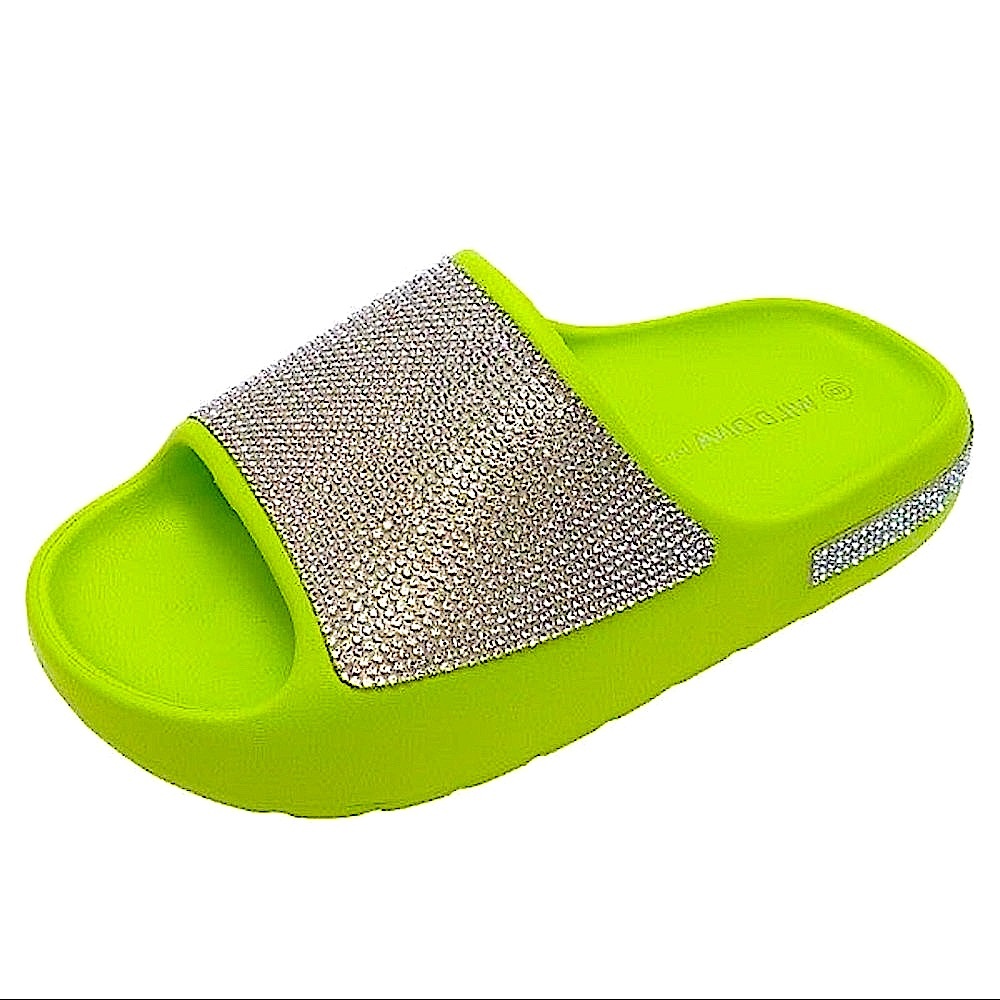 🆕🌿WILD DIVA: NEON GREEN Blingtastic Sandals SIZE 9